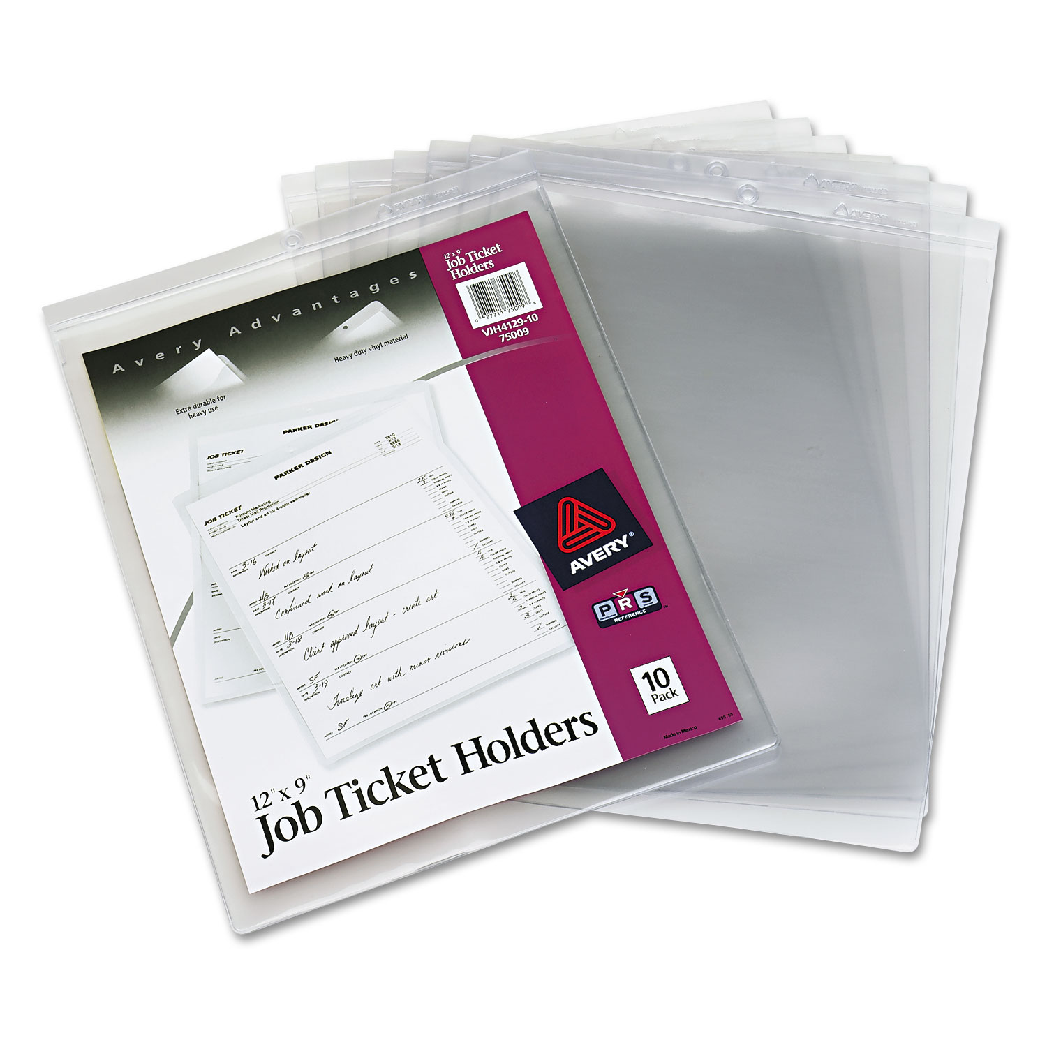 Avery® Job Ticket Holders, Heavy Gauge Vinyl, 9 x 12, Clear, 10/Pack