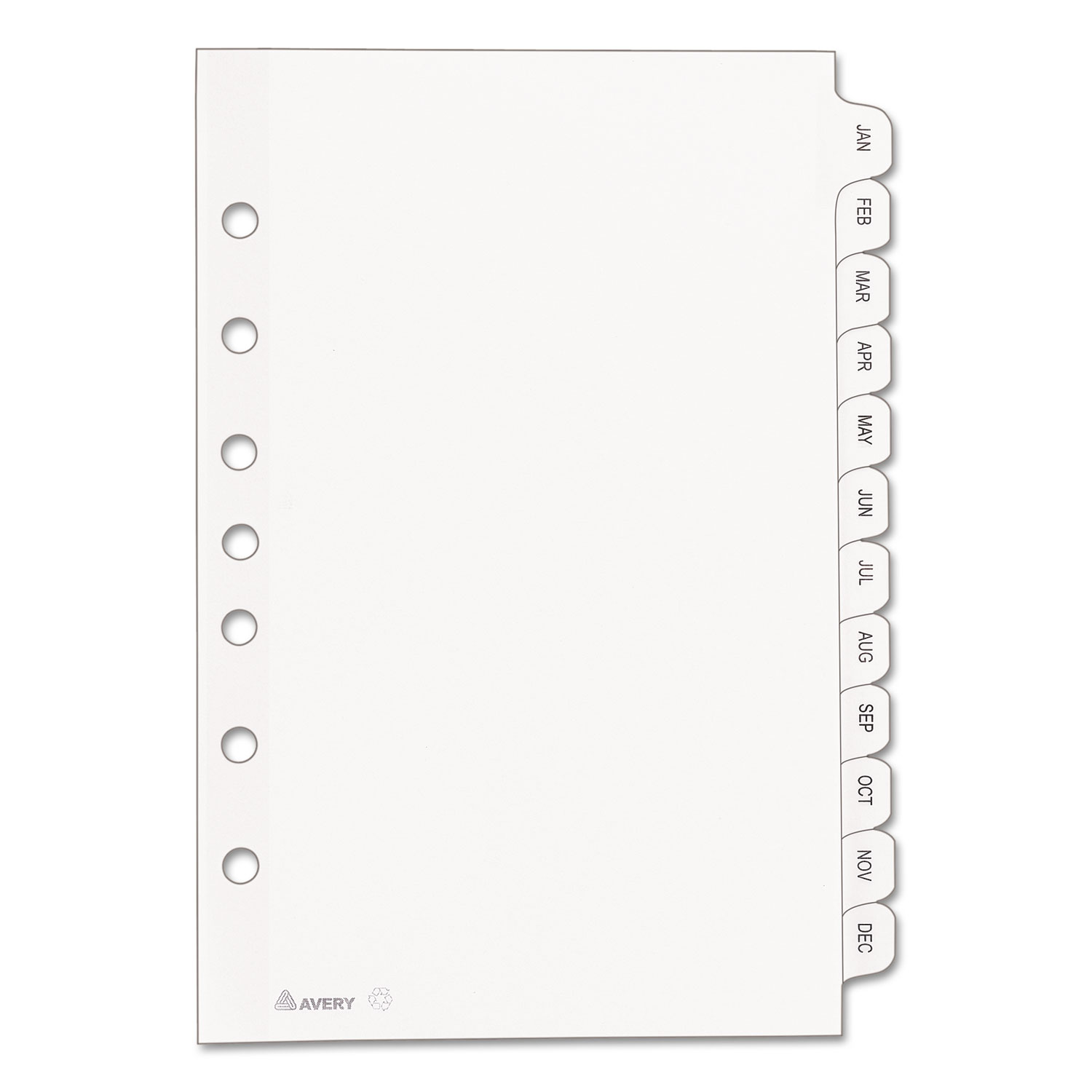 Preprinted Tab Dividers, 12Tab, Jan. to Dec., 8.5 x 5.5, White, 1 Set
