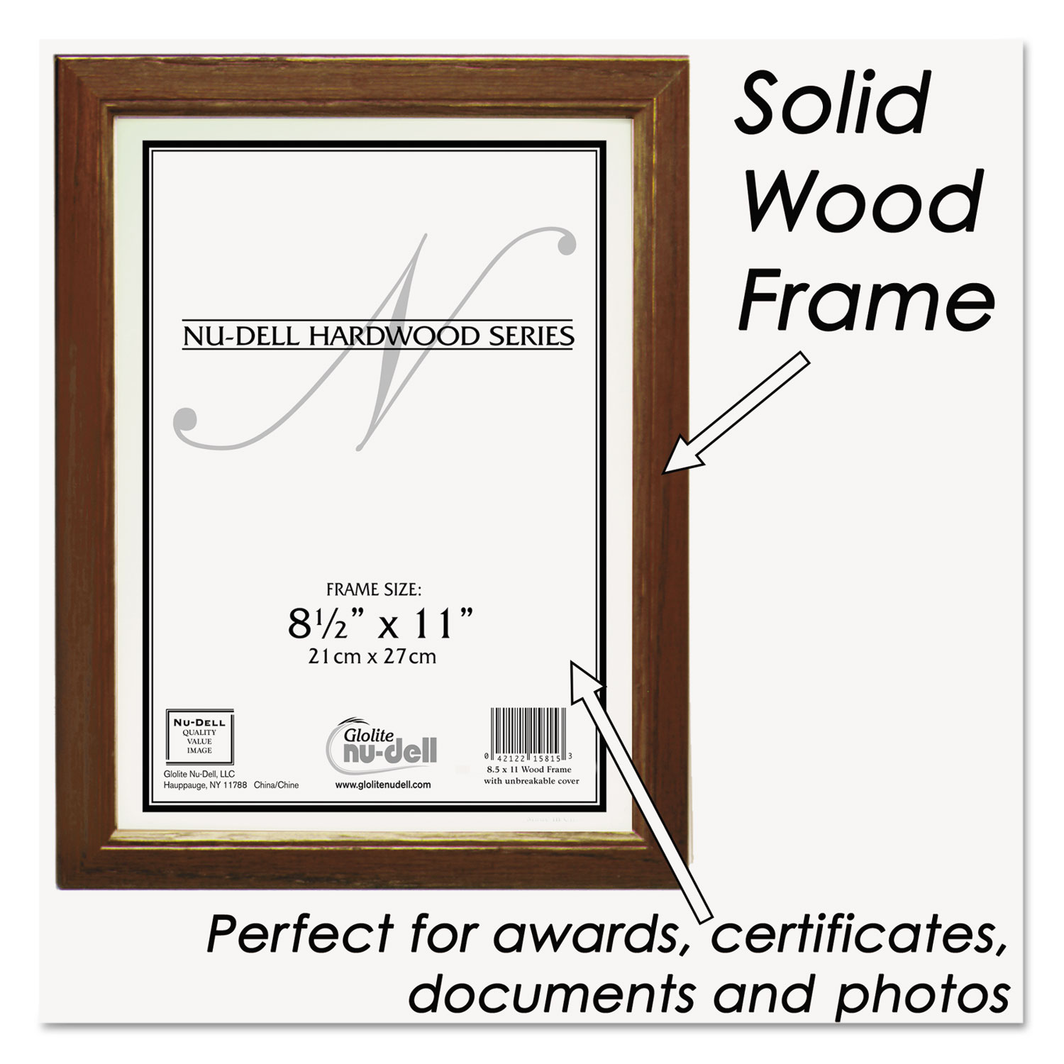 NuDell™ Solid Oak Hardwood Frame, 81/2 x 11, Walnut Finish National
