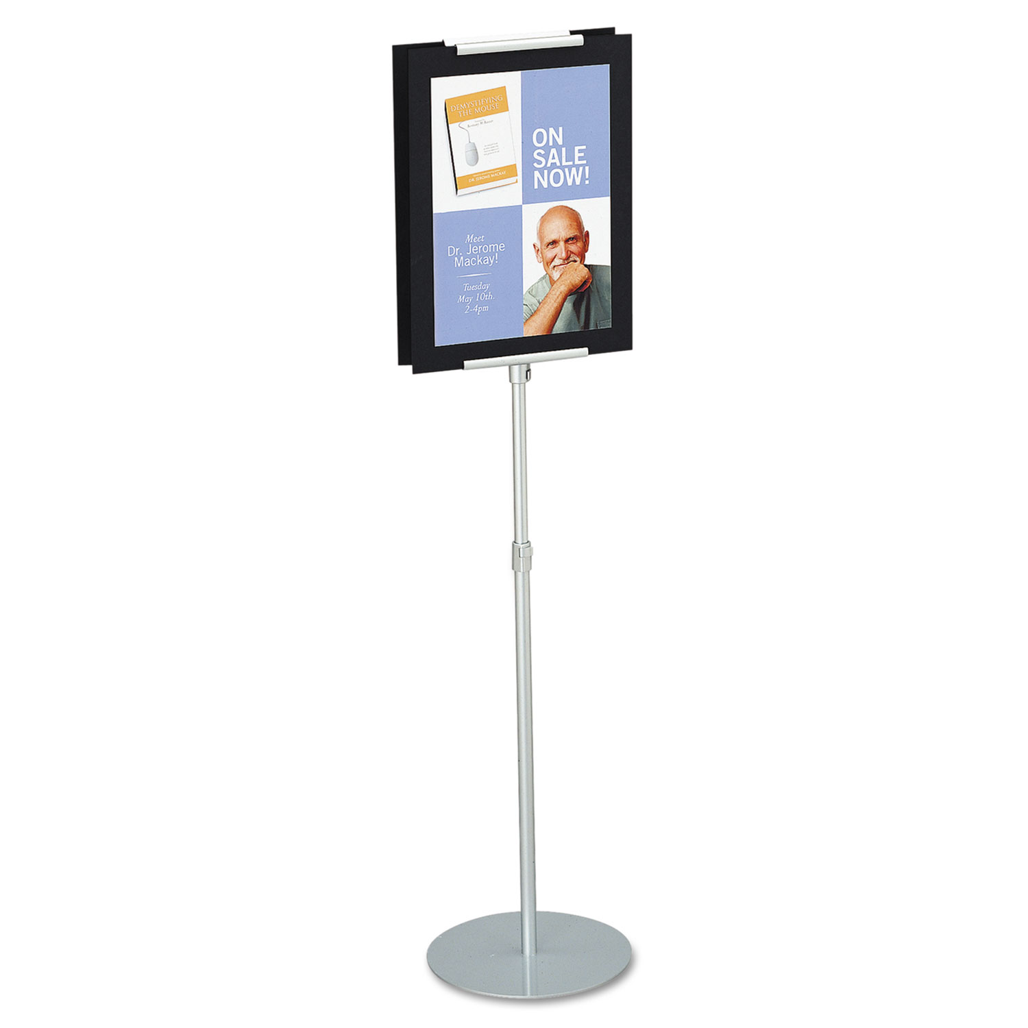 Adjustable Sign Stand, Metal, Stands 44" 73" High, Silver SaniChem