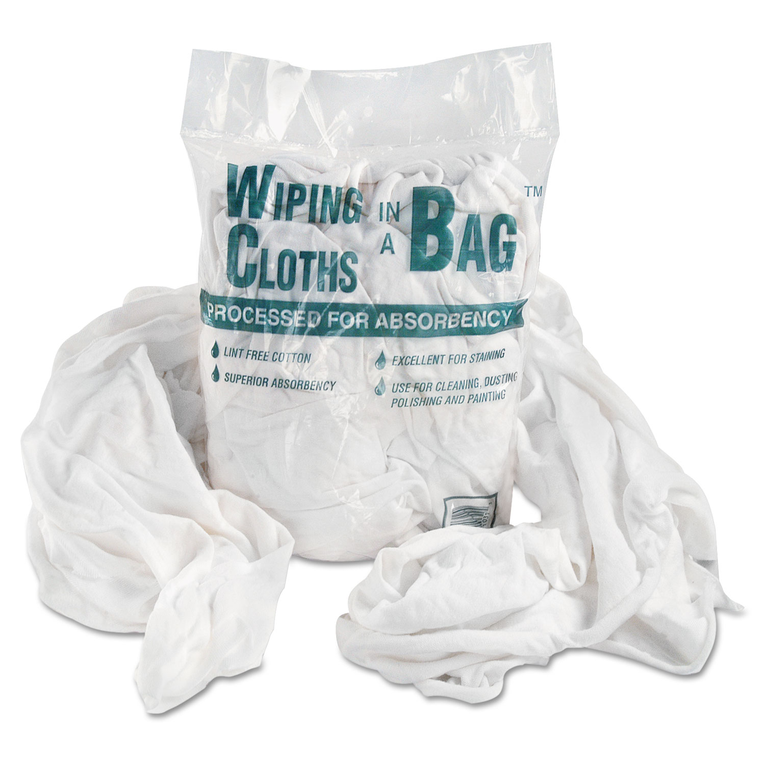 BagARags Reusable Wiping Cloths, Cotton, White, 1 lb Pack Zerbee