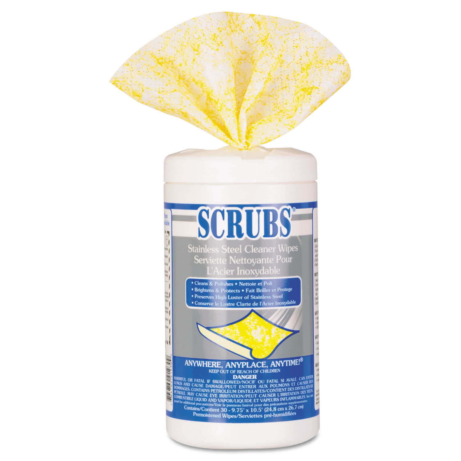 SCRUBS Stainless Steel Cleaner Towels, 9 3/4 x 10 1/2, 30/Canister