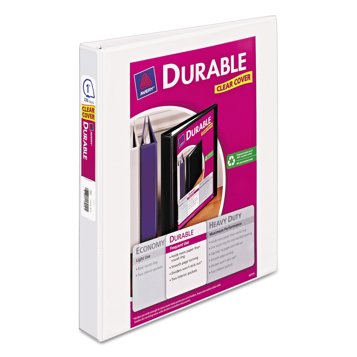Avery Durable View Binder w/Slant Rings 11 x 8 1/2 1" Cap White 17012