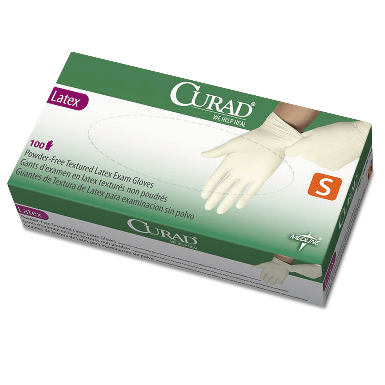 Latex Exam Gloves, PowderFree, Small, 100/Box Reparto