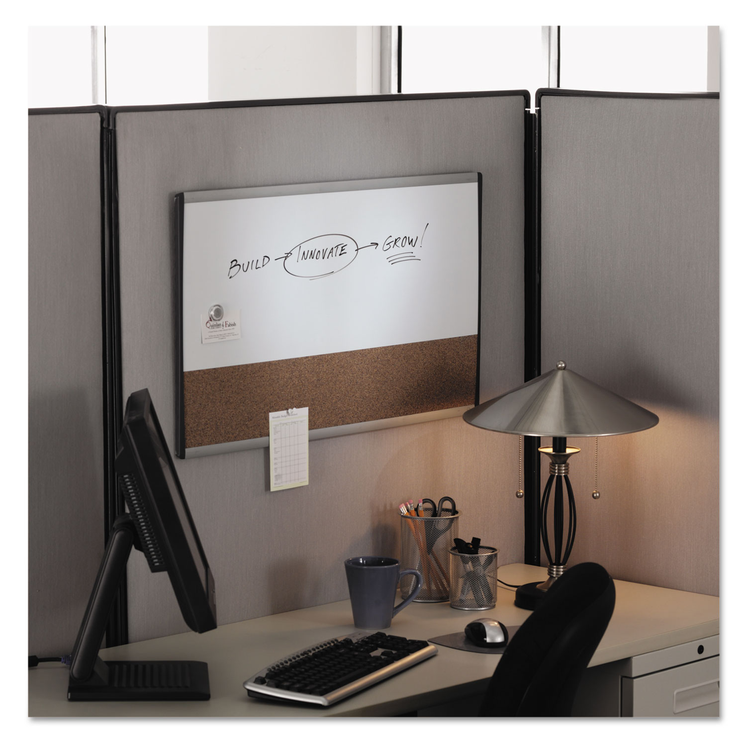 ARC Frame Cubicle Dry Erase/Cork Board, 30 x 18, Tan/White Surface