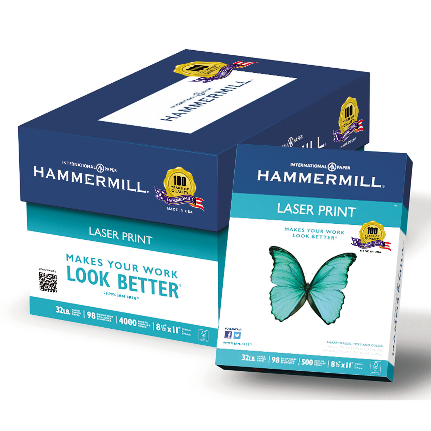 Hammermill® Laser Print Office Paper, 98 Brightness, 32lb, 81/2 x 11, White, 500 Sheets/RM