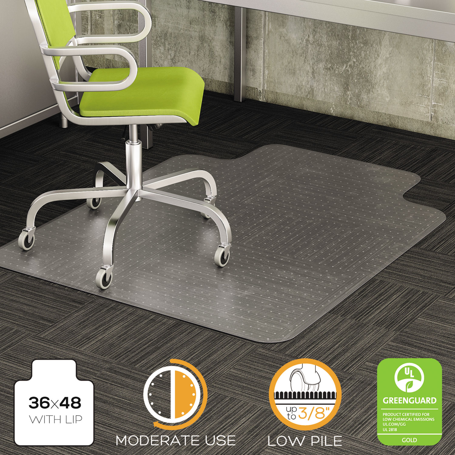 DuraMat Moderate Use Chair Mat, Low Pile Carpet, Flat, 36 x 48, Lipped