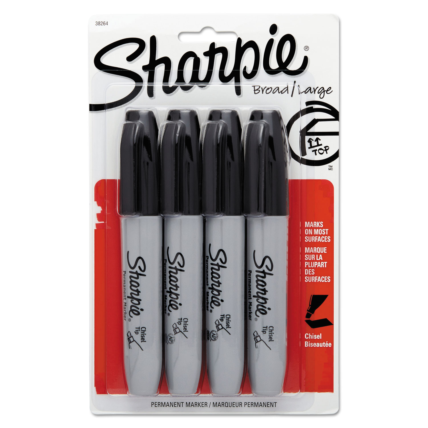 Chisel Tip Permanent Marker, Medium Chisel Tip, Black, 4/Pack Reparto
