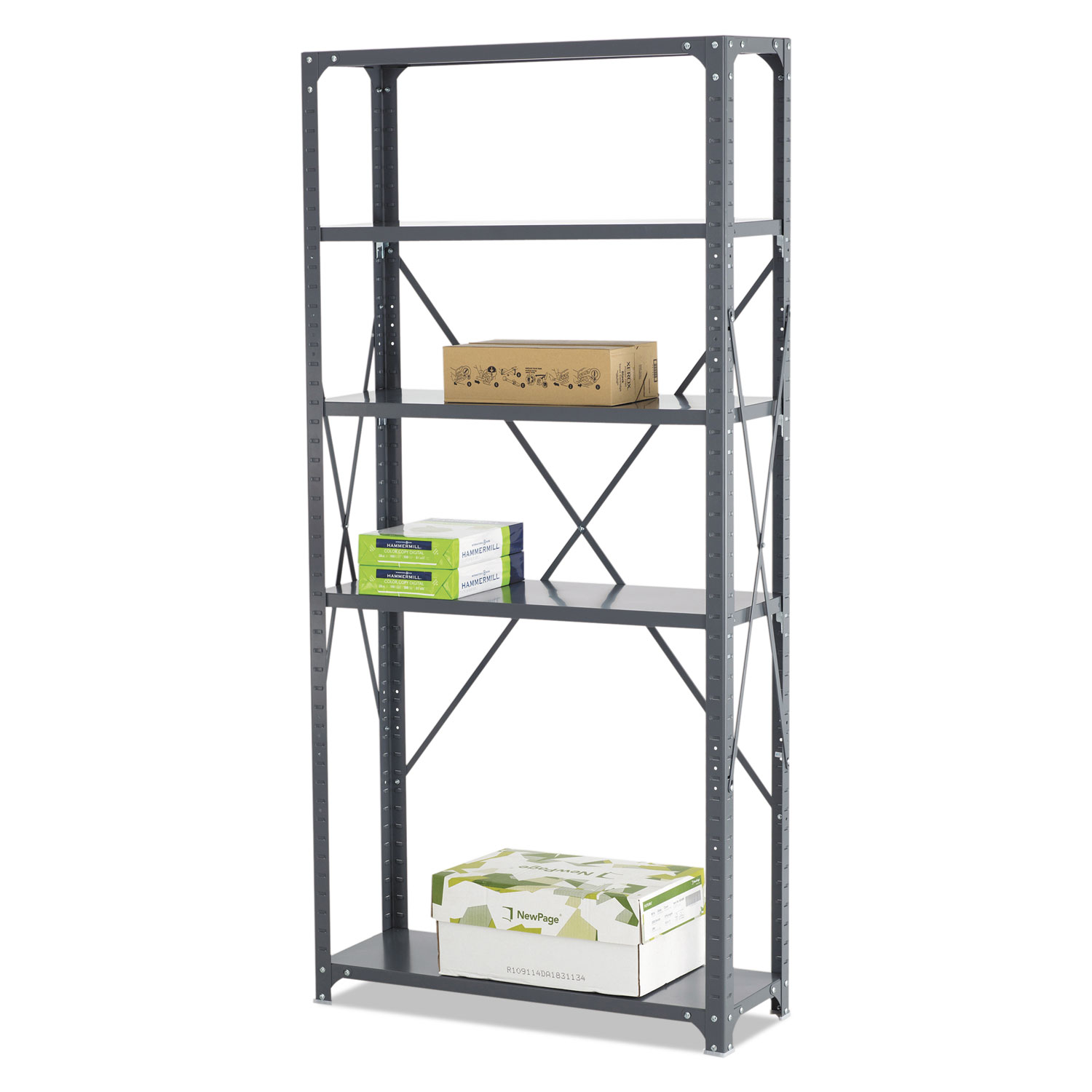 Commercial Steel Shelving Unit, FiveShelf, 36w x 12d x 75h, Dark Gray
