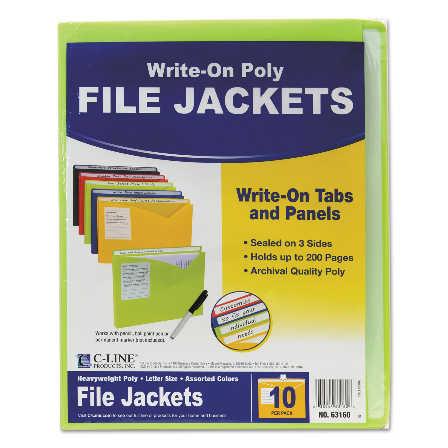 WriteOn Poly File Jackets, Straight Tab, Letter Size, Assorted Colors