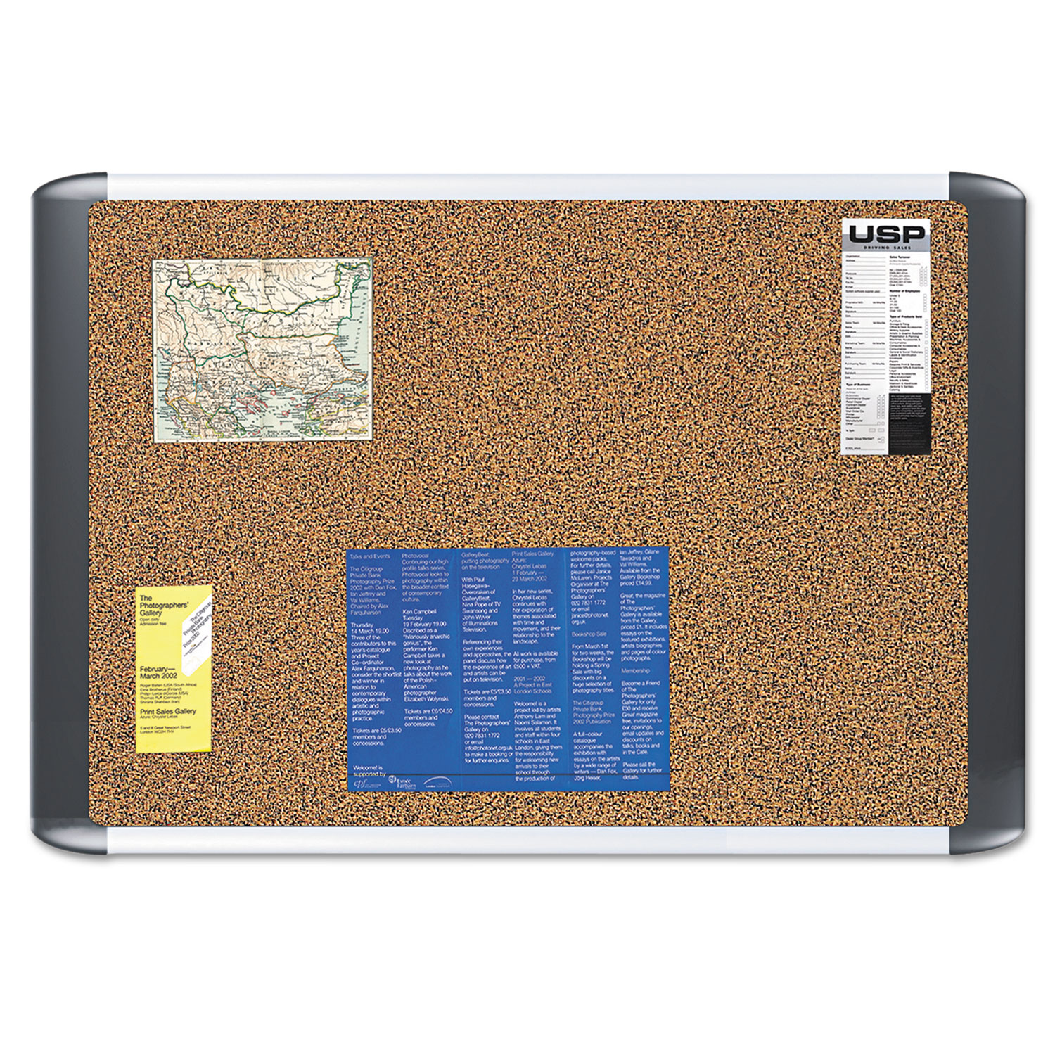 Tech Cork Board, 24x36, Silver/Black Frame Reparto