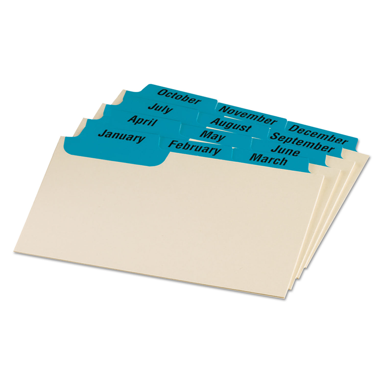 Oxford™ Laminated Index Card Guides, Monthly, 1/3 Tab, Manila, 3 x 5