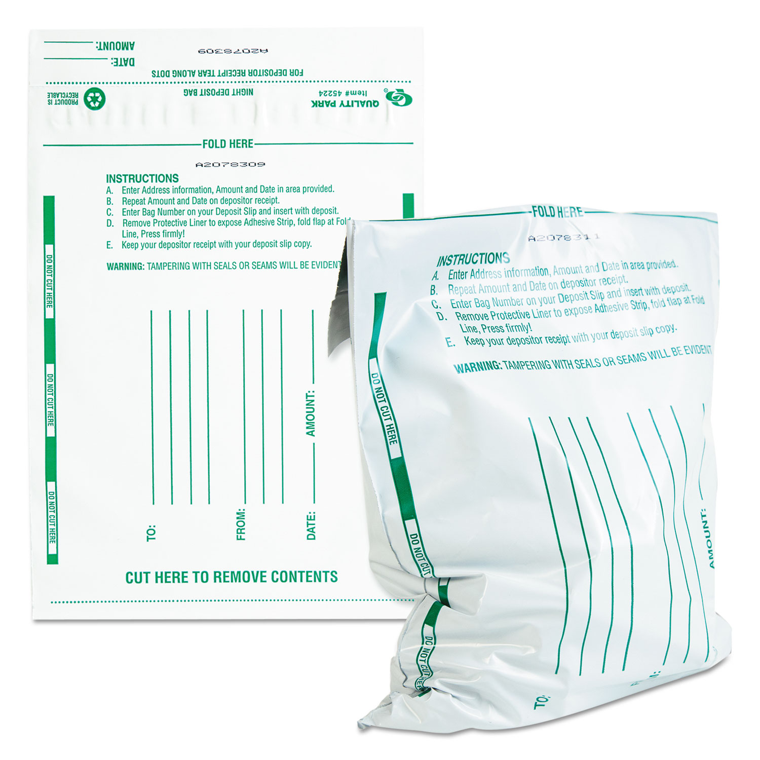 Quality Park™ Poly Night Deposit Bags w/TearOff Receipt, 10 x 13