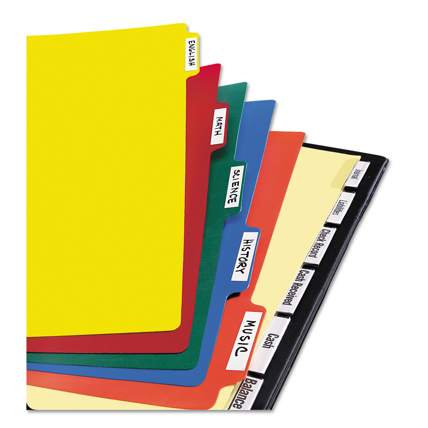 HeavyDuty Plastic Dividers with Multicolor Tabs and White Labels , 8