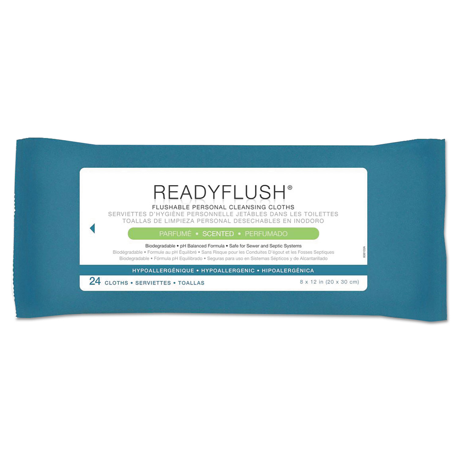 ReadyFlush Biodegradable Flushable Wipes, 1Ply, 8 x 12, White, 24/Pack