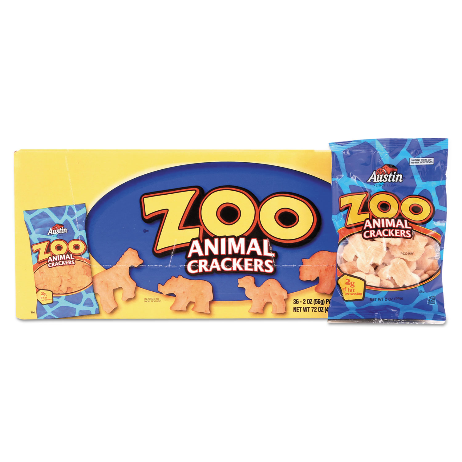 Austin® Zoo Animal Crackers, Original, 2 oz Pack, 36 Packs/Box