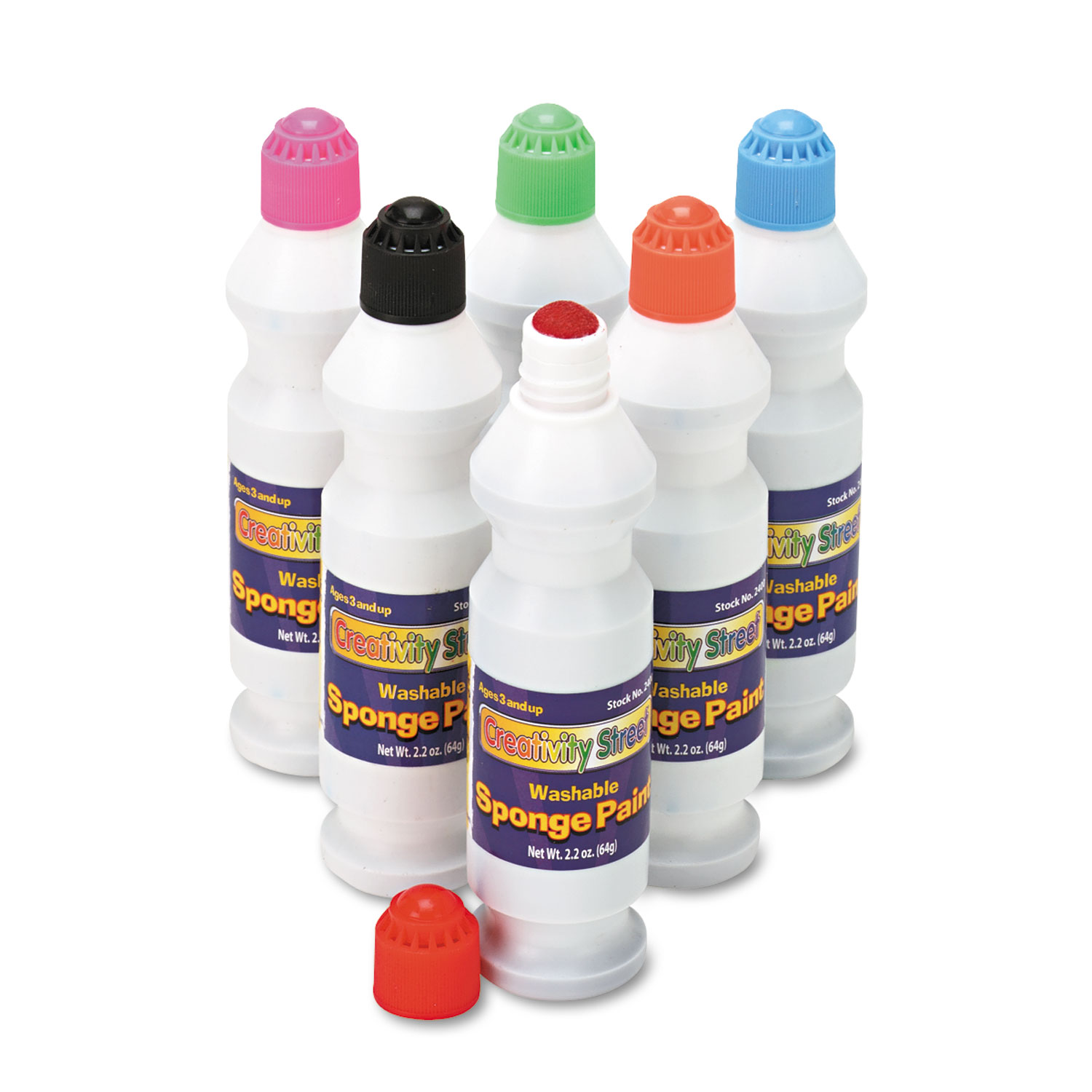Sponge Paint Set, 6 Assorted Colors, 2.2 oz Bottle, 6/Pack 3S Corp