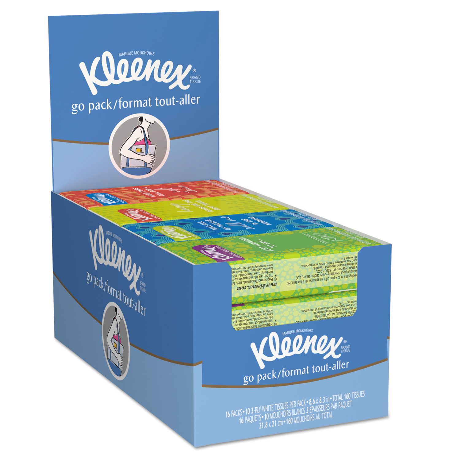 Kleenex® Facial Tissue Pocket Packs, 3Ply, White, 16/Pack, 12 Pack