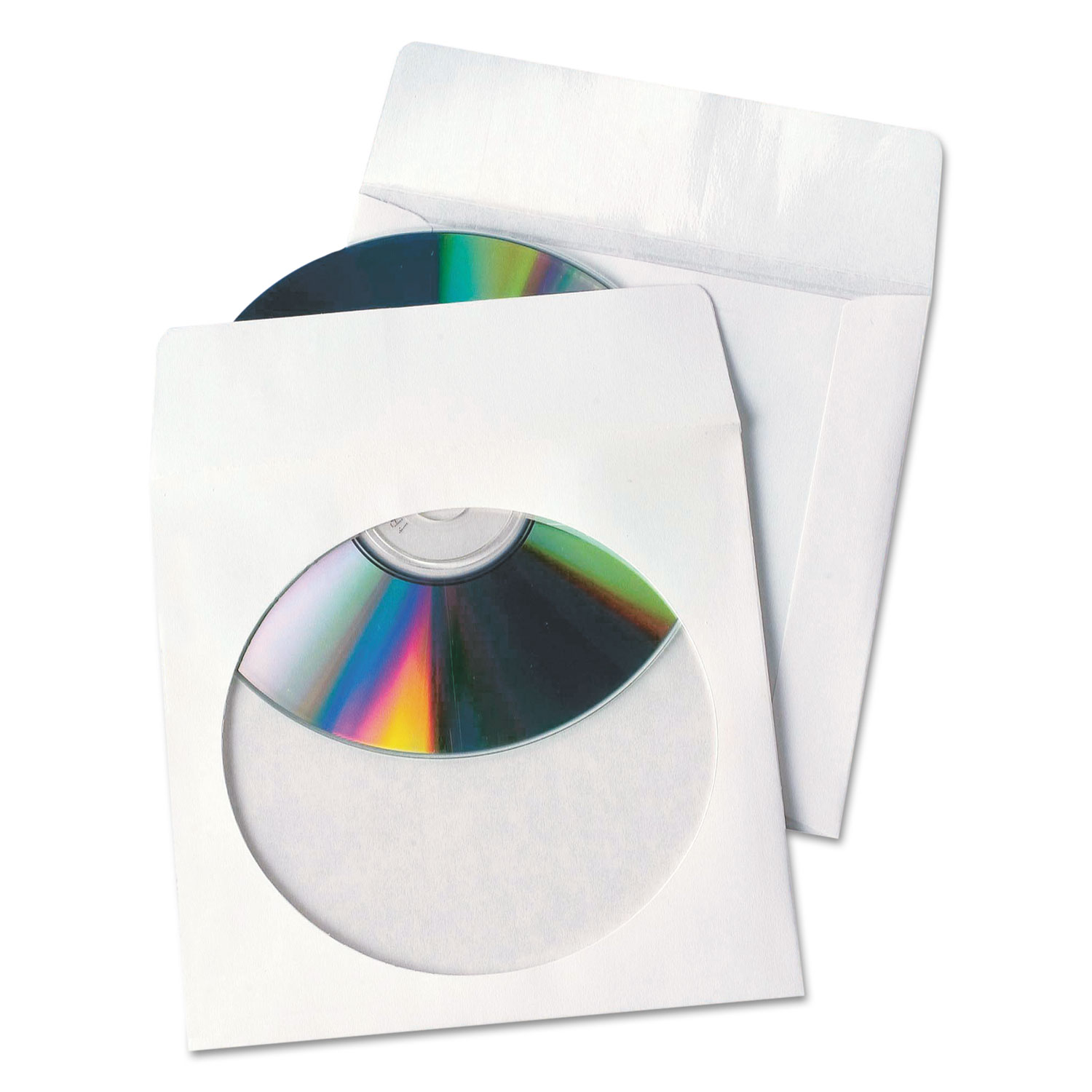 TechNoTear Poly/Paper CD/DVD Sleeves, 1 Disc Capacity, White, 100/Box