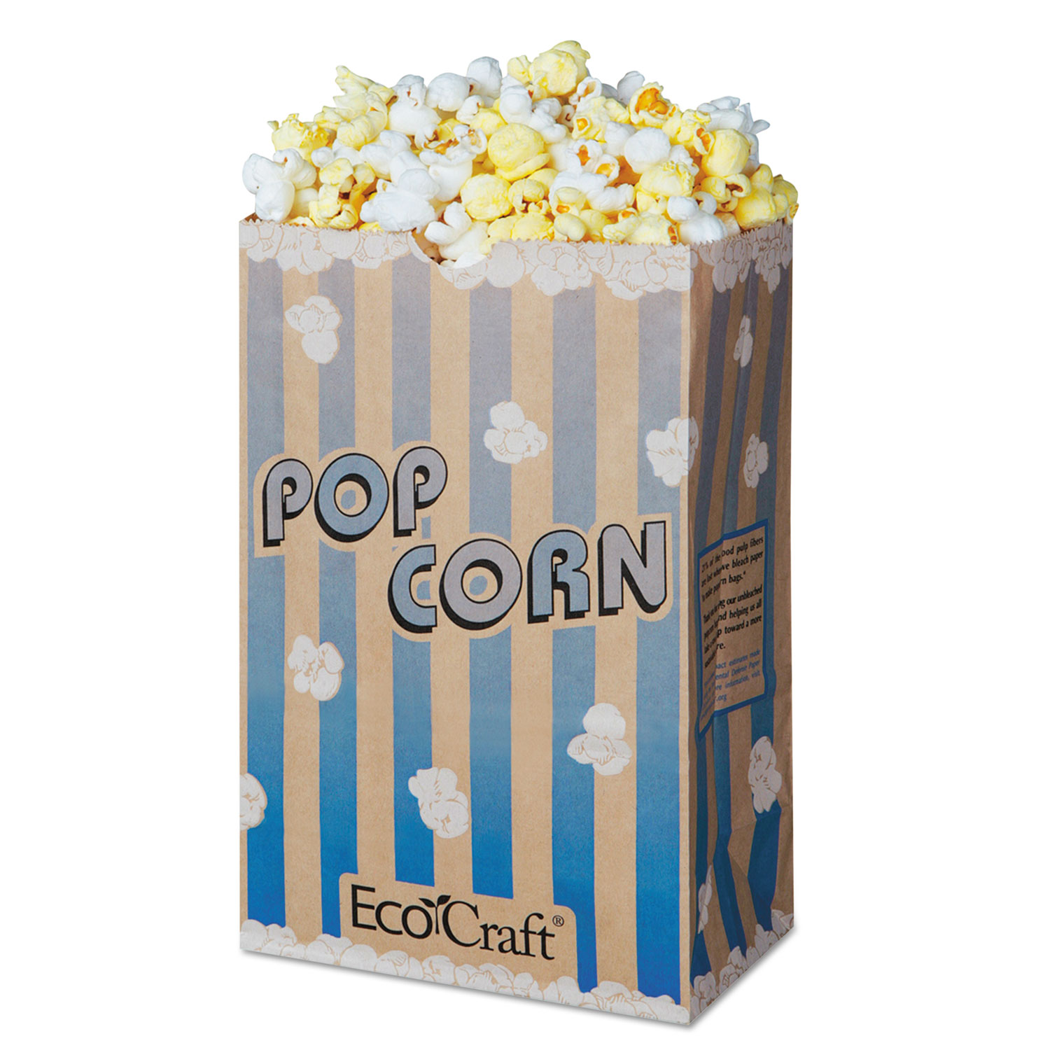 Bagcraft EcoCraft GreaseResistant Popcorn Bag, 85 oz, Blue Stripe
