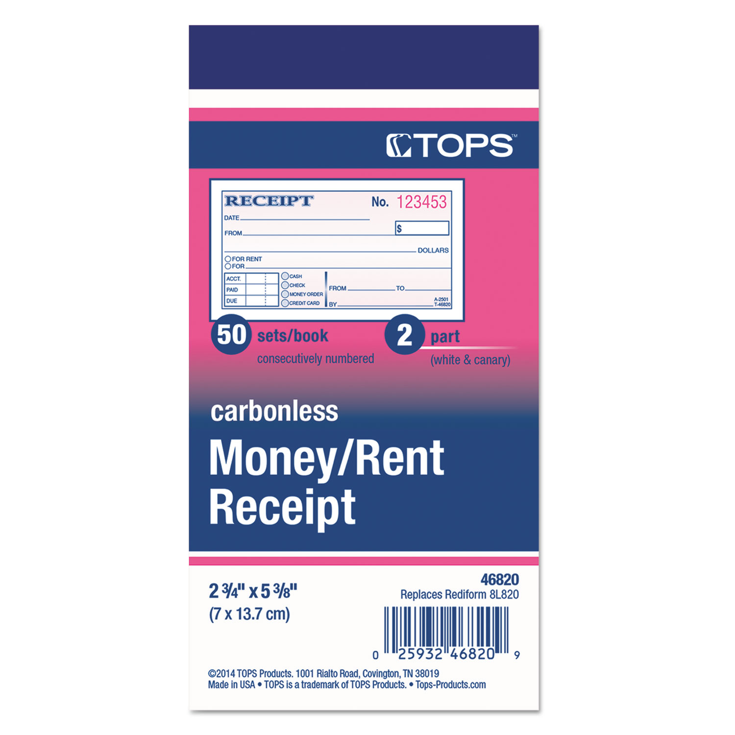 TOPS™ Money and Rent Receipt Books, 23/4 x 4 7/8, 2Part Carbonless