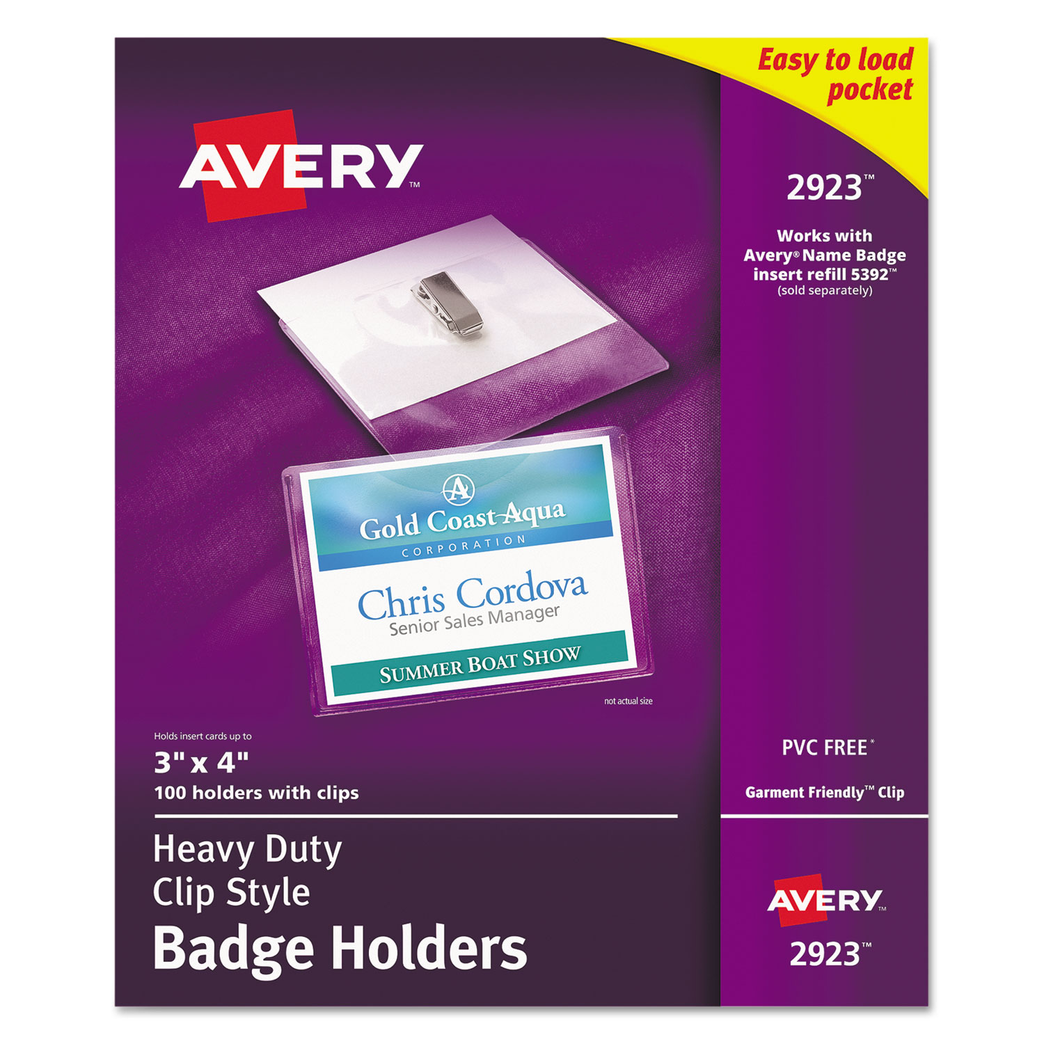 HeavyDuty ClipStyle Badge Holders, Horizontal, 4 x 3, Clear, 100/Box