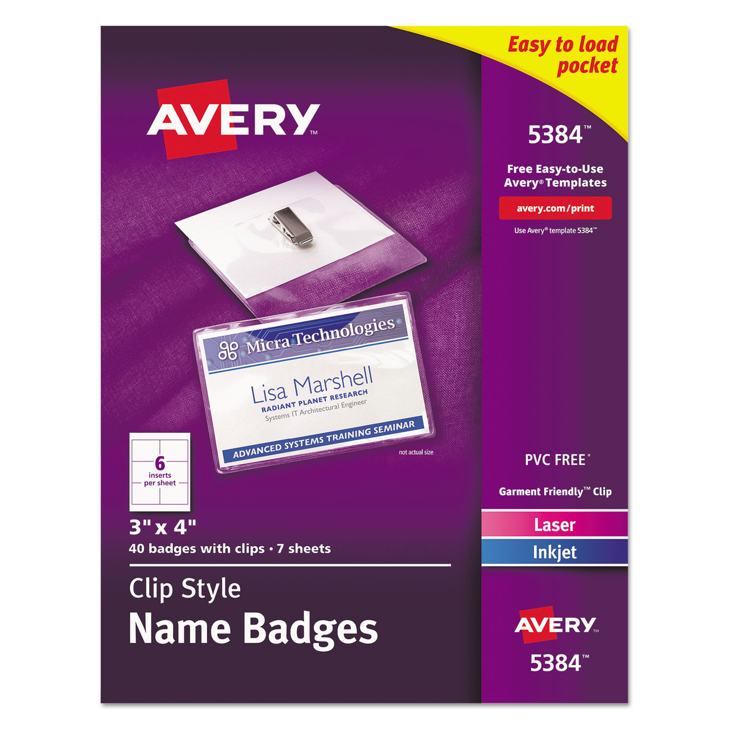 ClipStyle Name Badge Holder with Laser/Inkjet Insert, Top Load, 4 x 3