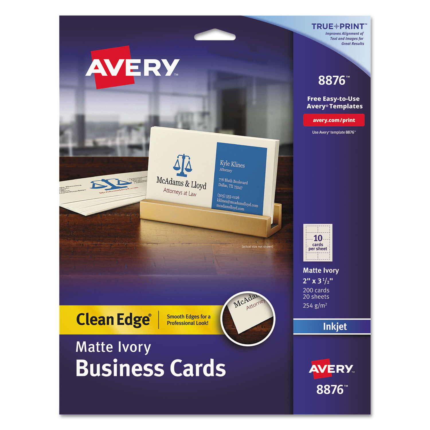 Avery 05876 Clean Edge Business Cards, Laser, 2 x 3 1/2, Ivory, 200