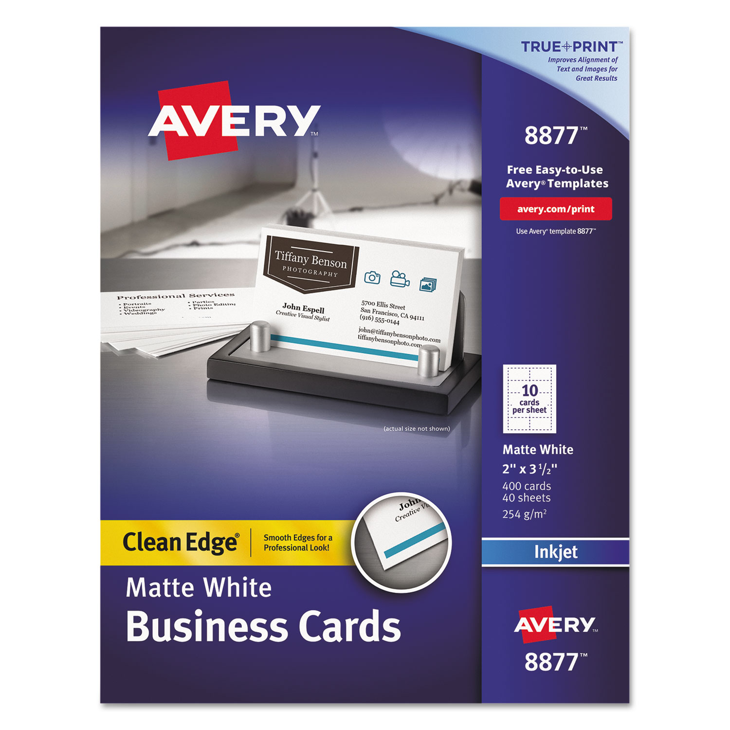 Avery 05876 Clean Edge Business Cards, Laser, 2 x 3 1/2, Ivory, 200