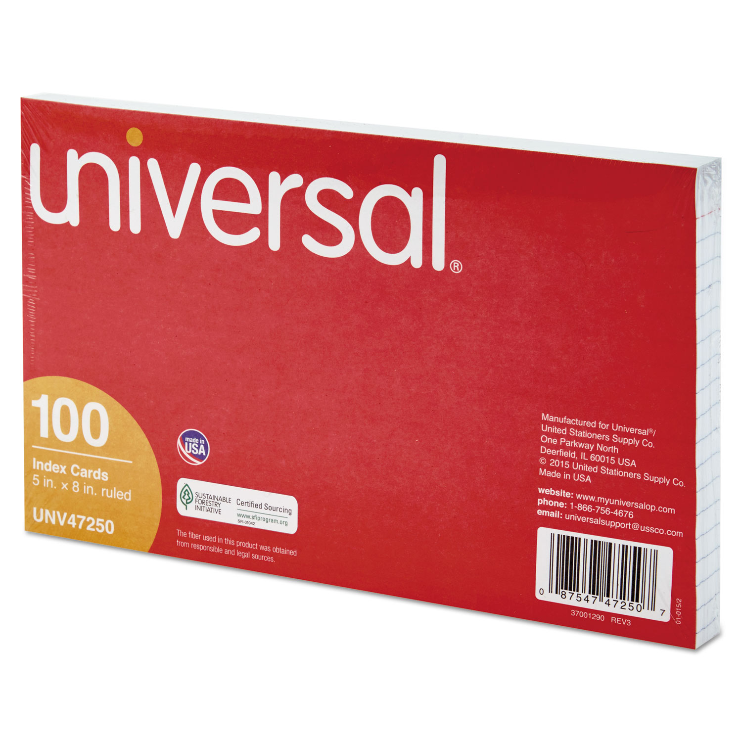 Ruled Index Cards, 5 x 8, White, 100/Pack Universal Office Products