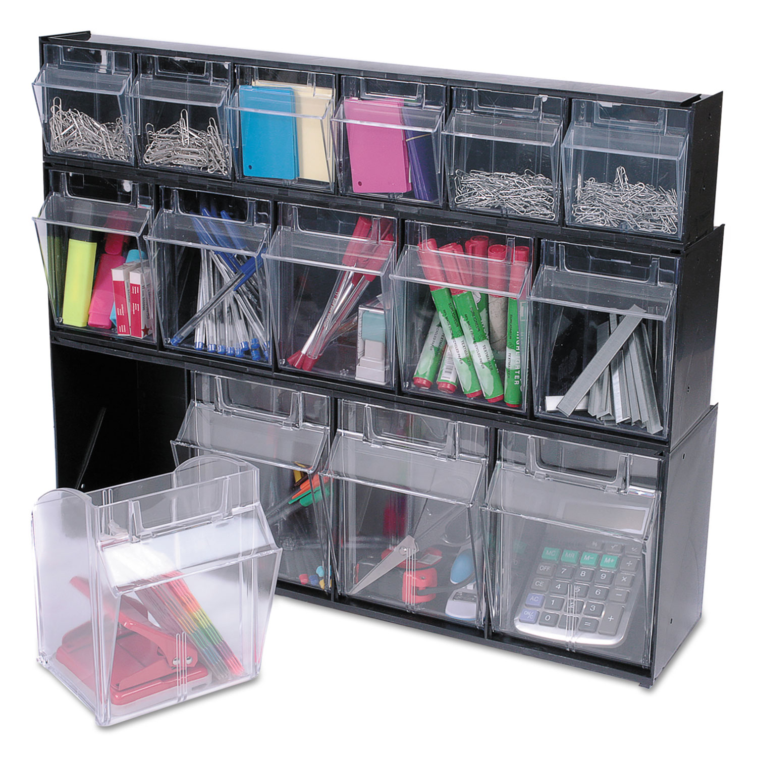 DEF20504OP deflecto® Tilt Bin Plastic Storage System w/5 Bins Zuma