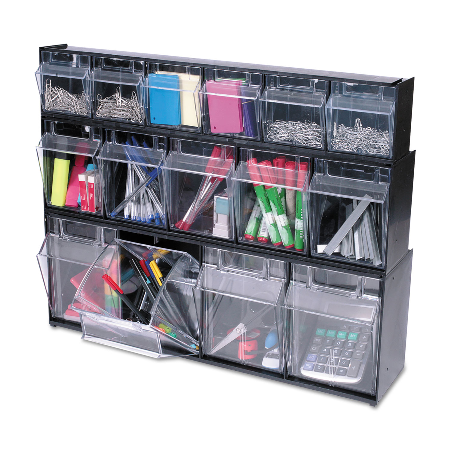 DEF20604OP deflecto® Tilt Bin Plastic Storage System w/6 Bins Zuma