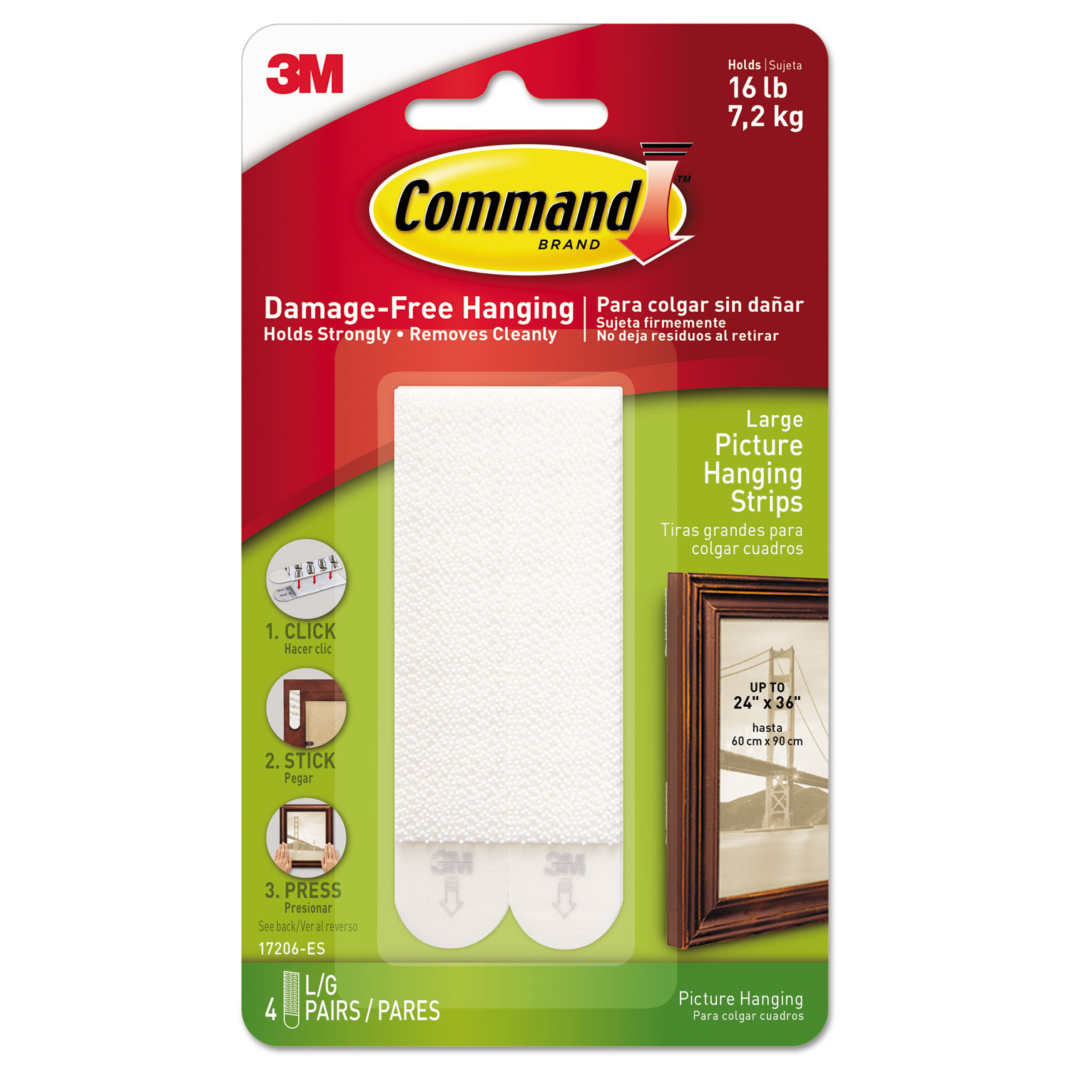 Command Picture Hanging Strips, Removable, 0.5" x 3.63", White, 4 Pairs