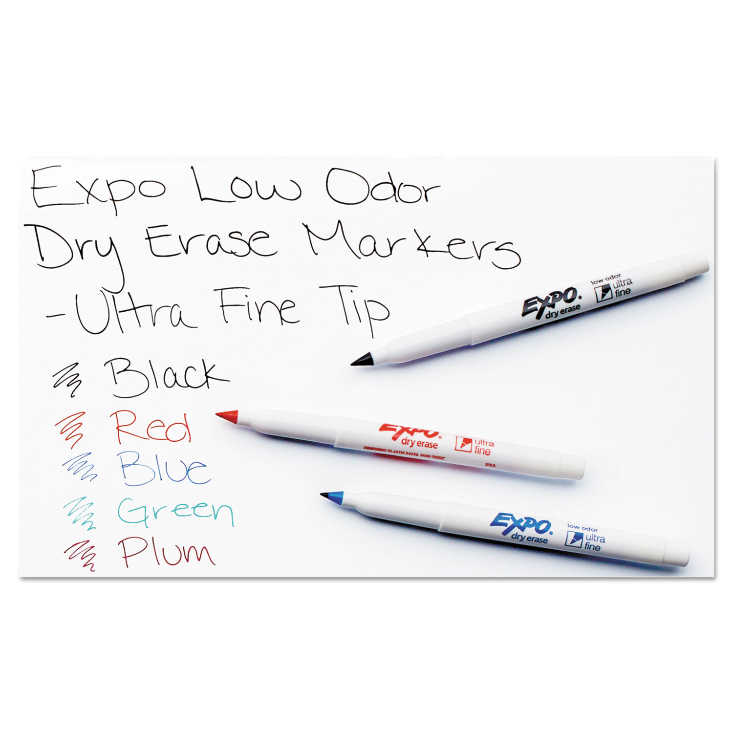 LowOdor DryErase Marker, ExtraFine Bullet Tip, Assorted Colors, 4