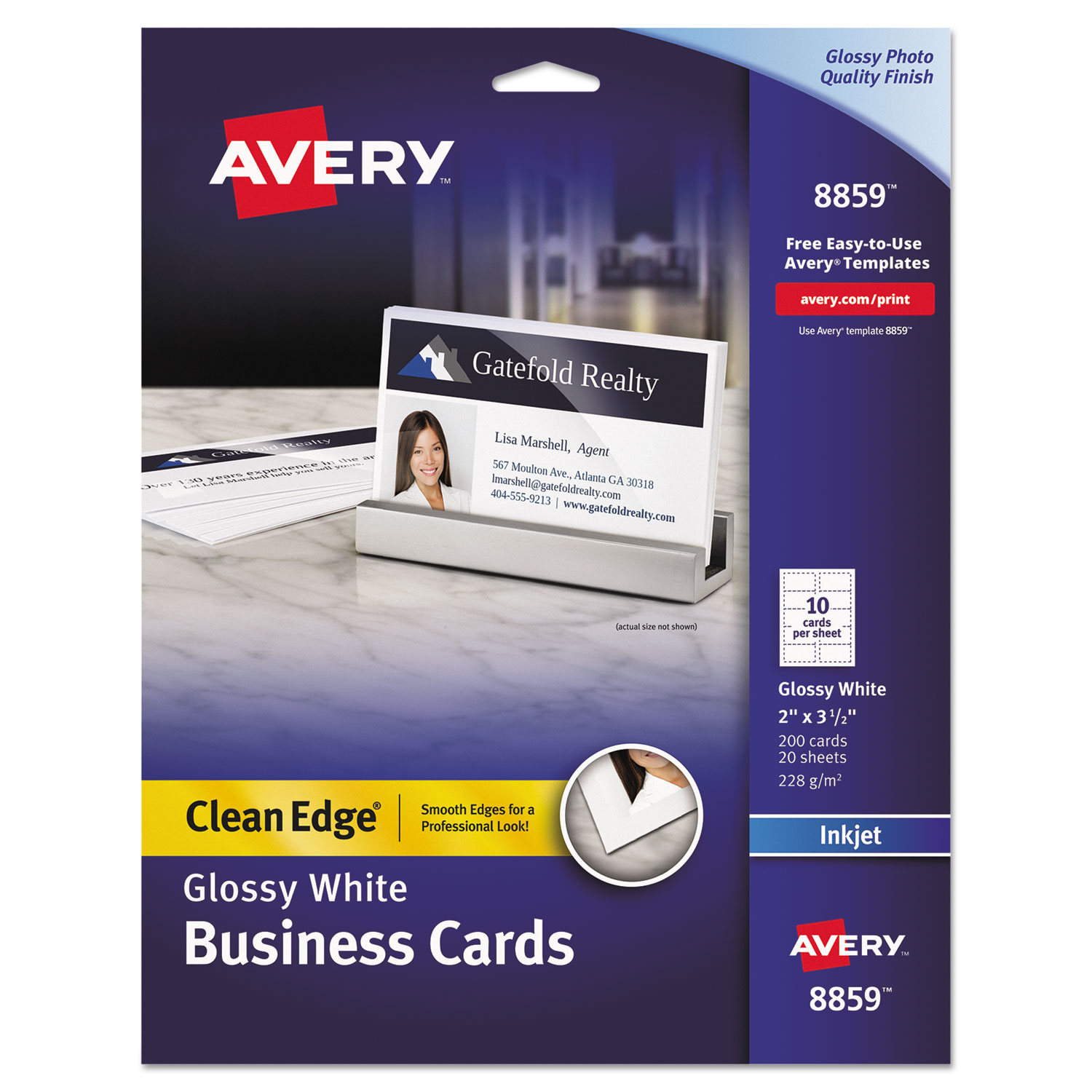 Avery 05876 Clean Edge Business Cards, Laser, 2 x 3 1/2, Ivory, 200