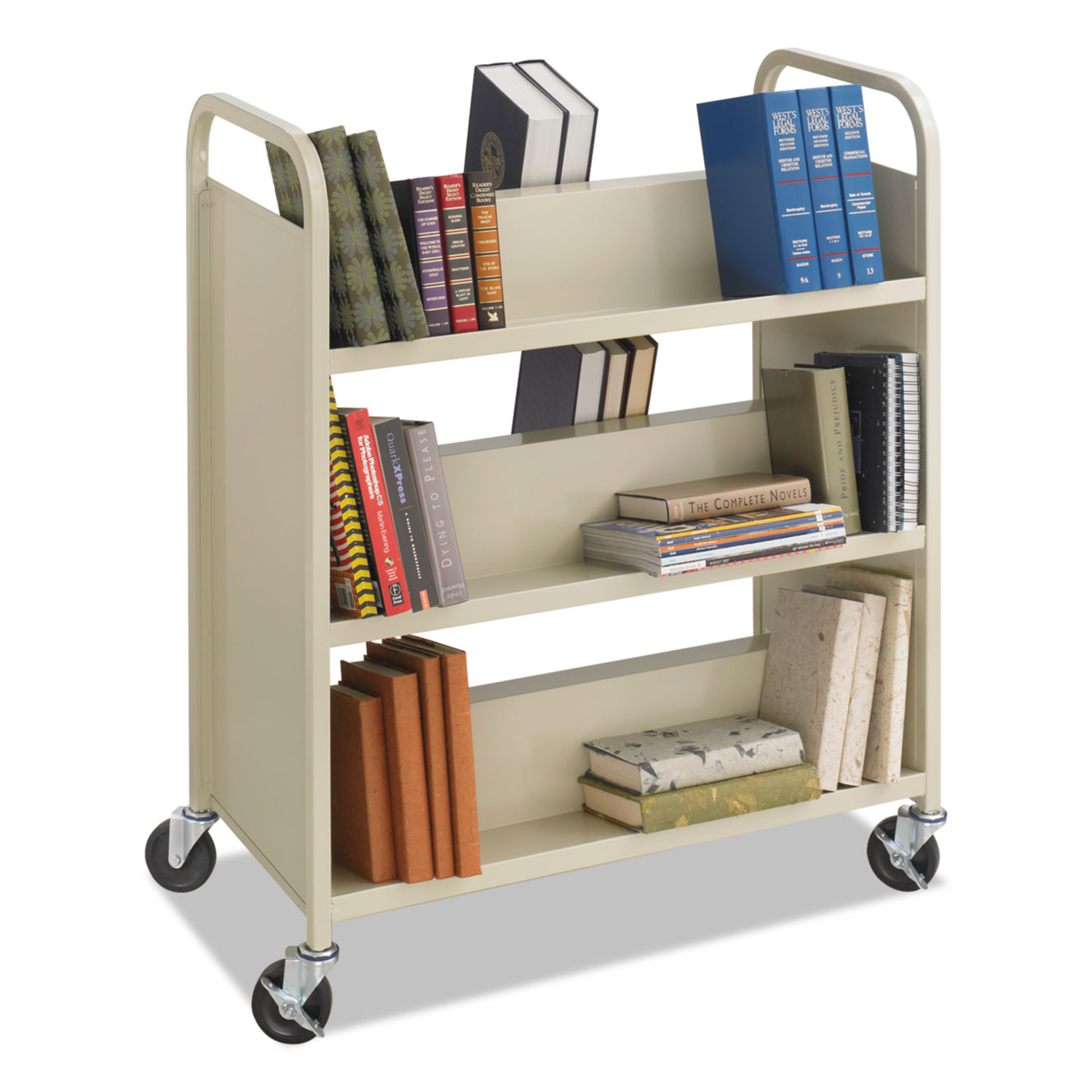 Steel DoubleSided Book Cart, Metal, 6 Shelves, 300 lb Capacity, 36" x