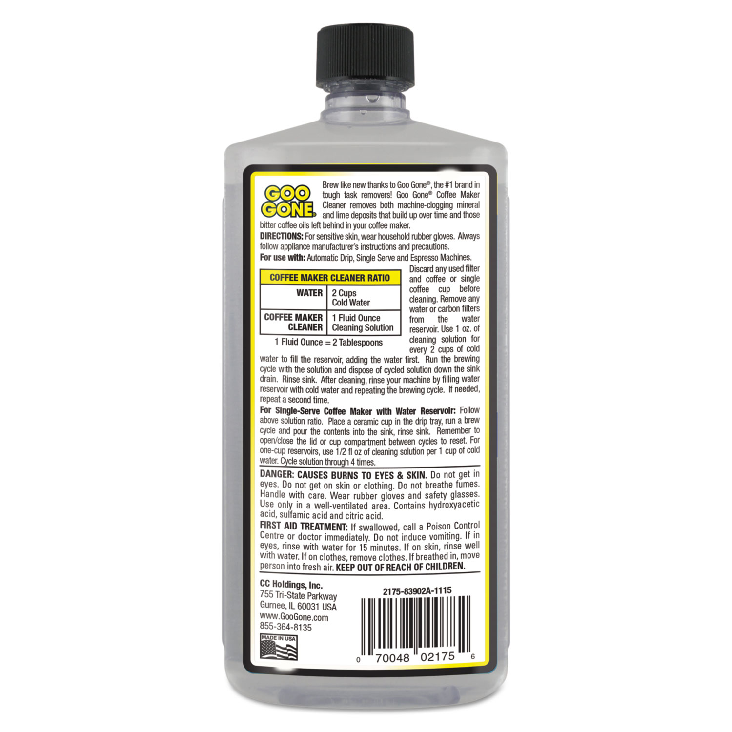 Goo Gone® Coffee Maker Cleaner, 16 oz Bottle, 4/Carton National