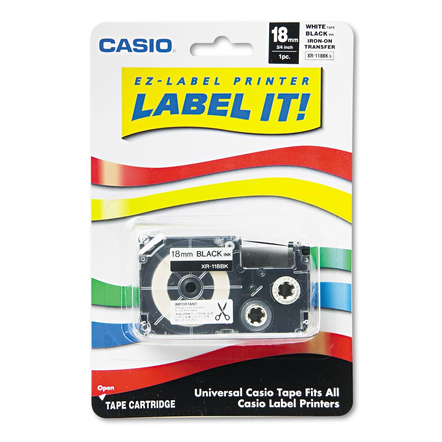 Label Printer IronOn Transfer Tape, 0.75" x 26 ft, Black on White