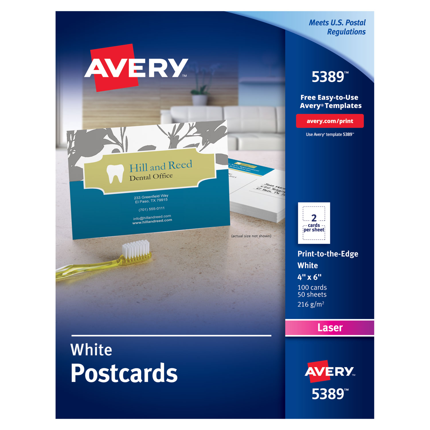 Avery® Postcards for Laser Printers, 4 x 6, Uncoated White, 2/Sheet