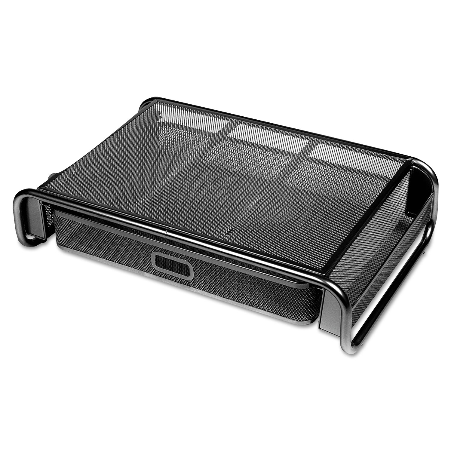 Metal Mesh Desktop Monitor Stand with Drawer, 18 x 11 3/4 x 5 1/8, Black BOSS Office and