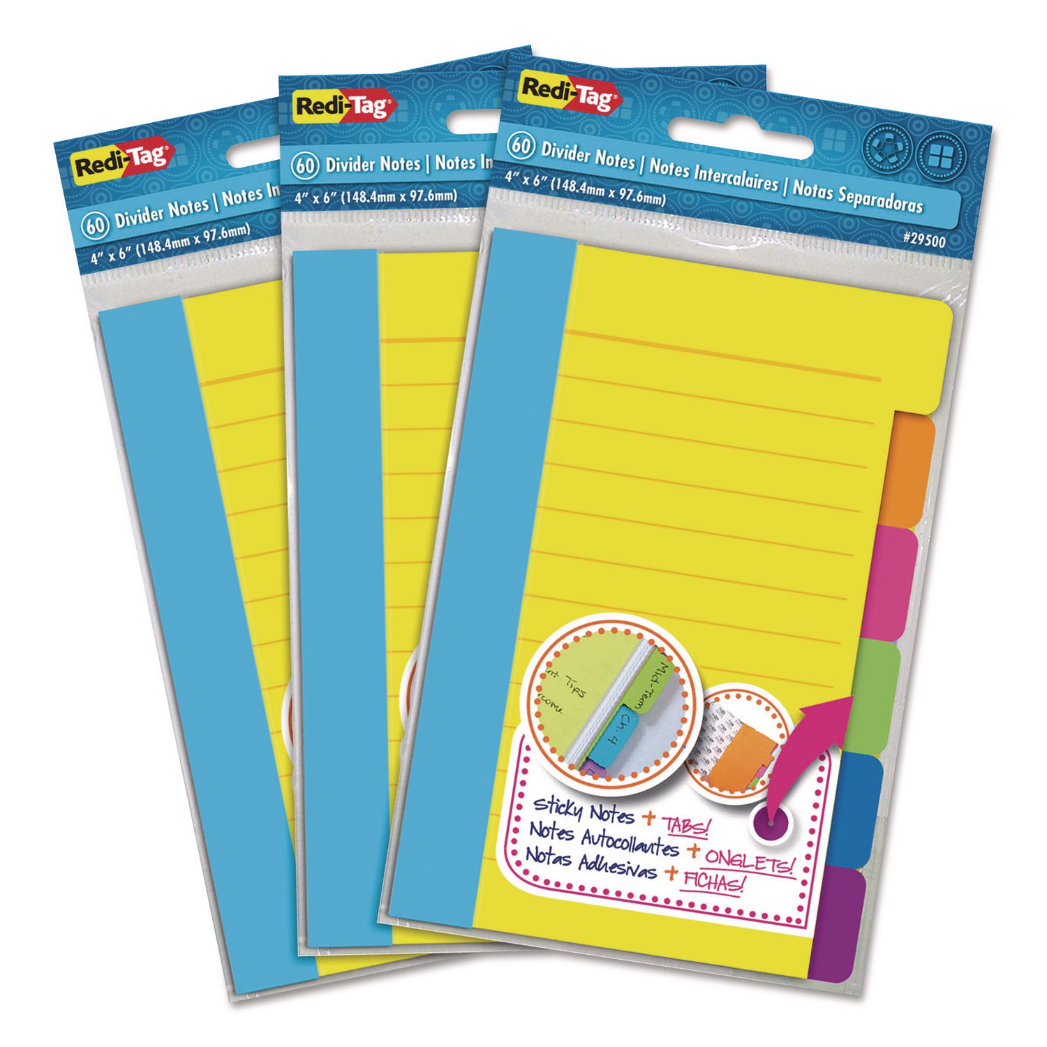 Divider Sticky Notes with Tabs, Assorted Colors, 60 Sheets/Set, 3 Sets