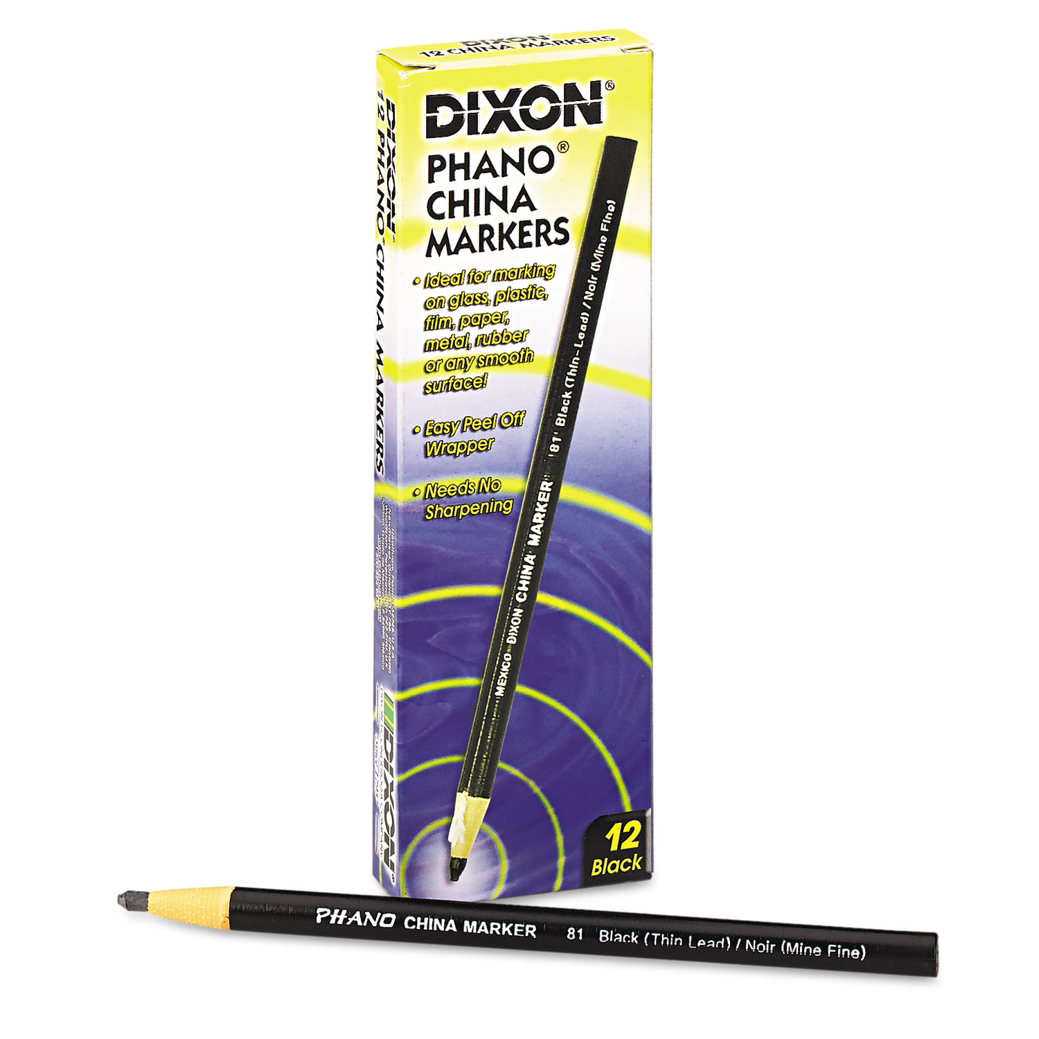 Dixon® China Marker, Black, Thin Lead, Dozen Makline