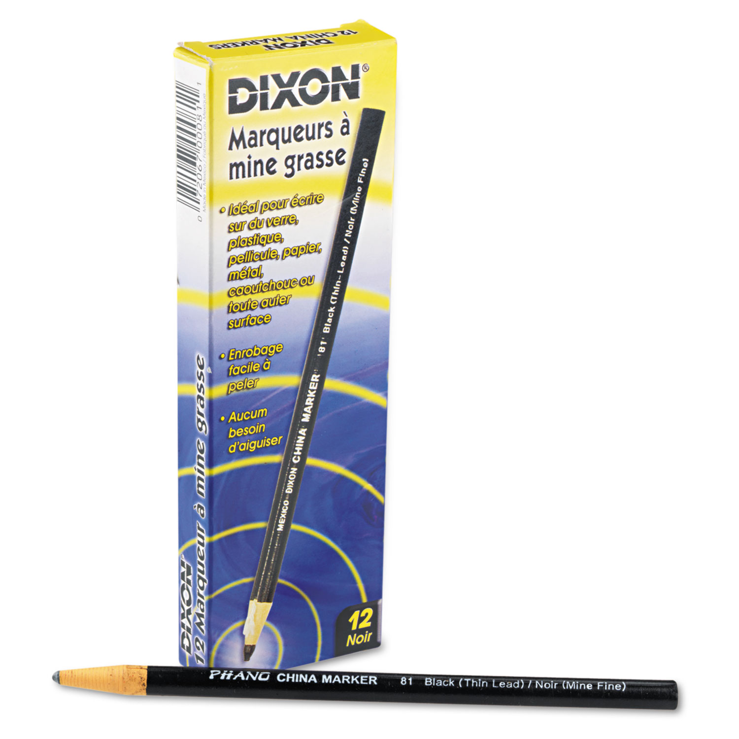 Dixon® China Marker, Black, Thin Lead, Dozen Makline