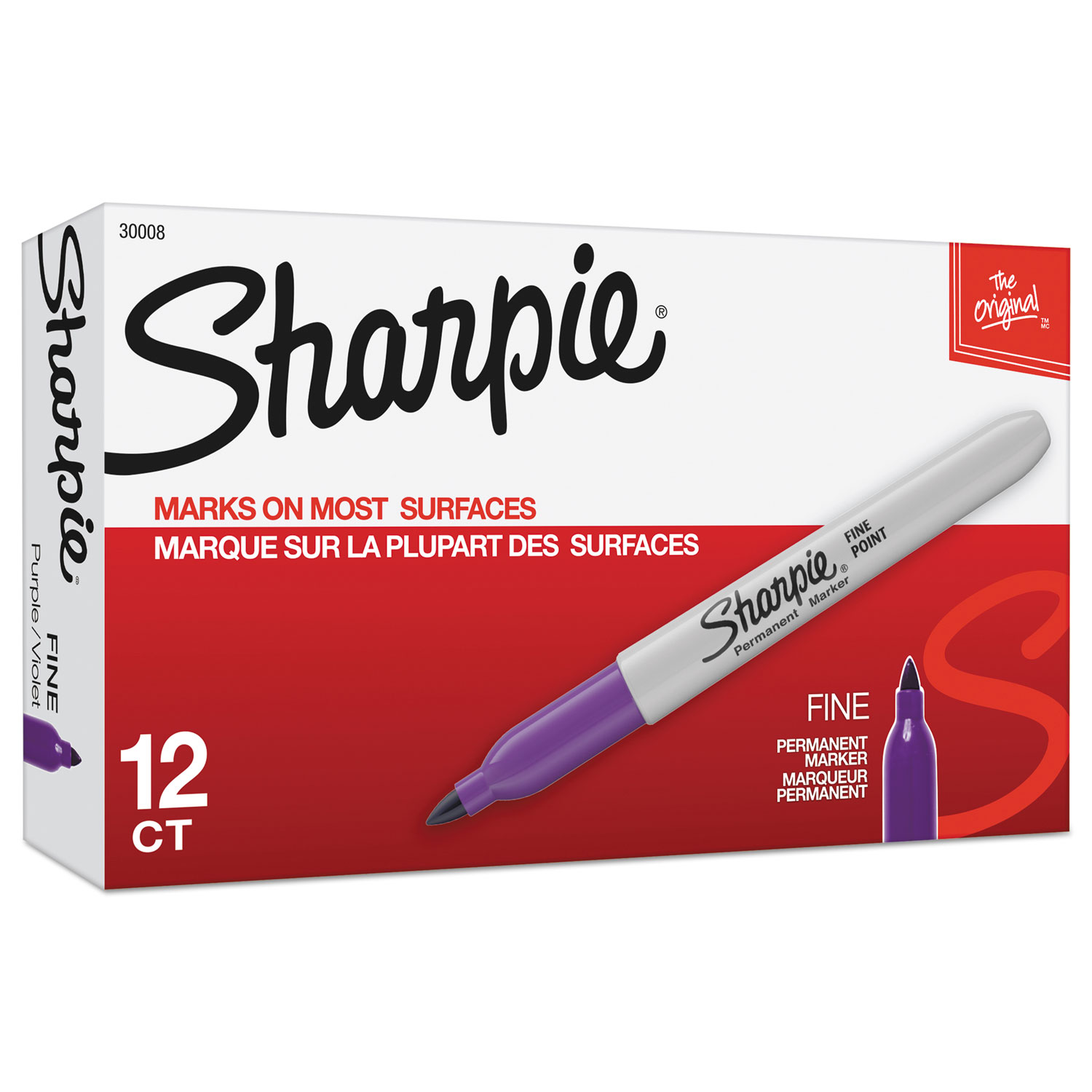 Fine Tip Permanent Marker, Fine Bullet Tip, Purple, Dozen Reparto