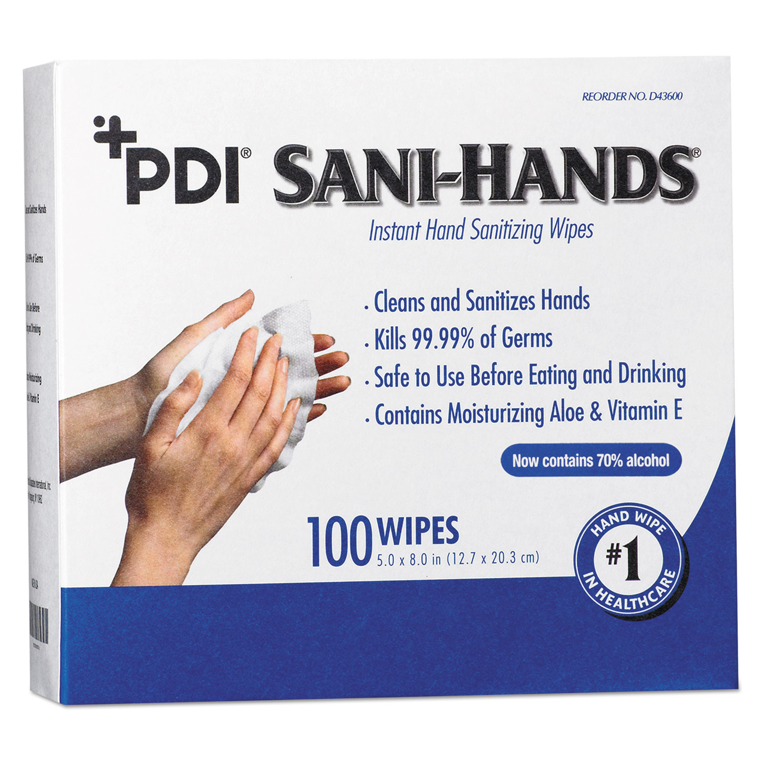 Sani Professional® PDI SaniHands Instant Hand Sanitizing Wipes, 8 x 5