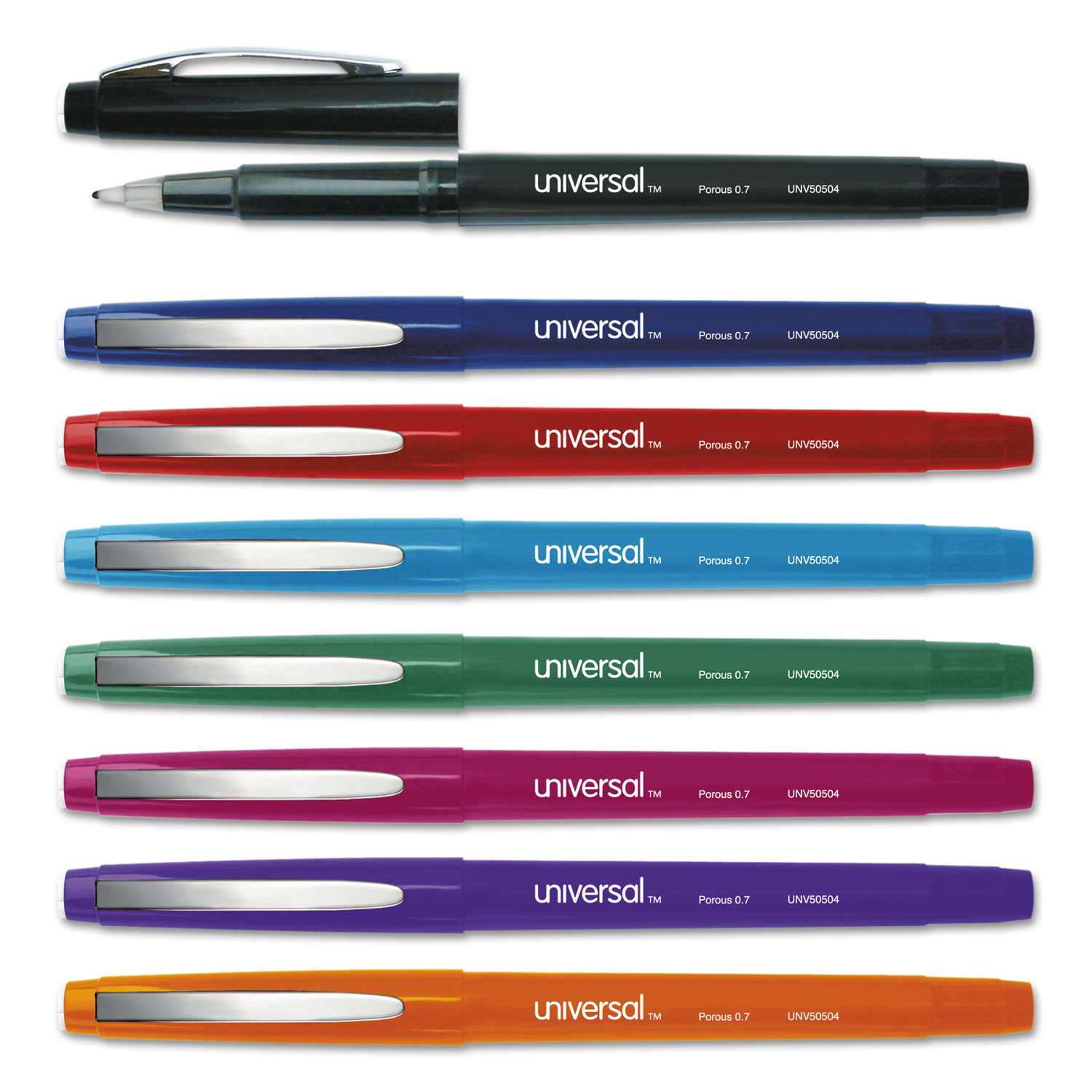 Universal™ Porous Tip Stick Pen, Assorted Ink, Medium, 8 per Pack