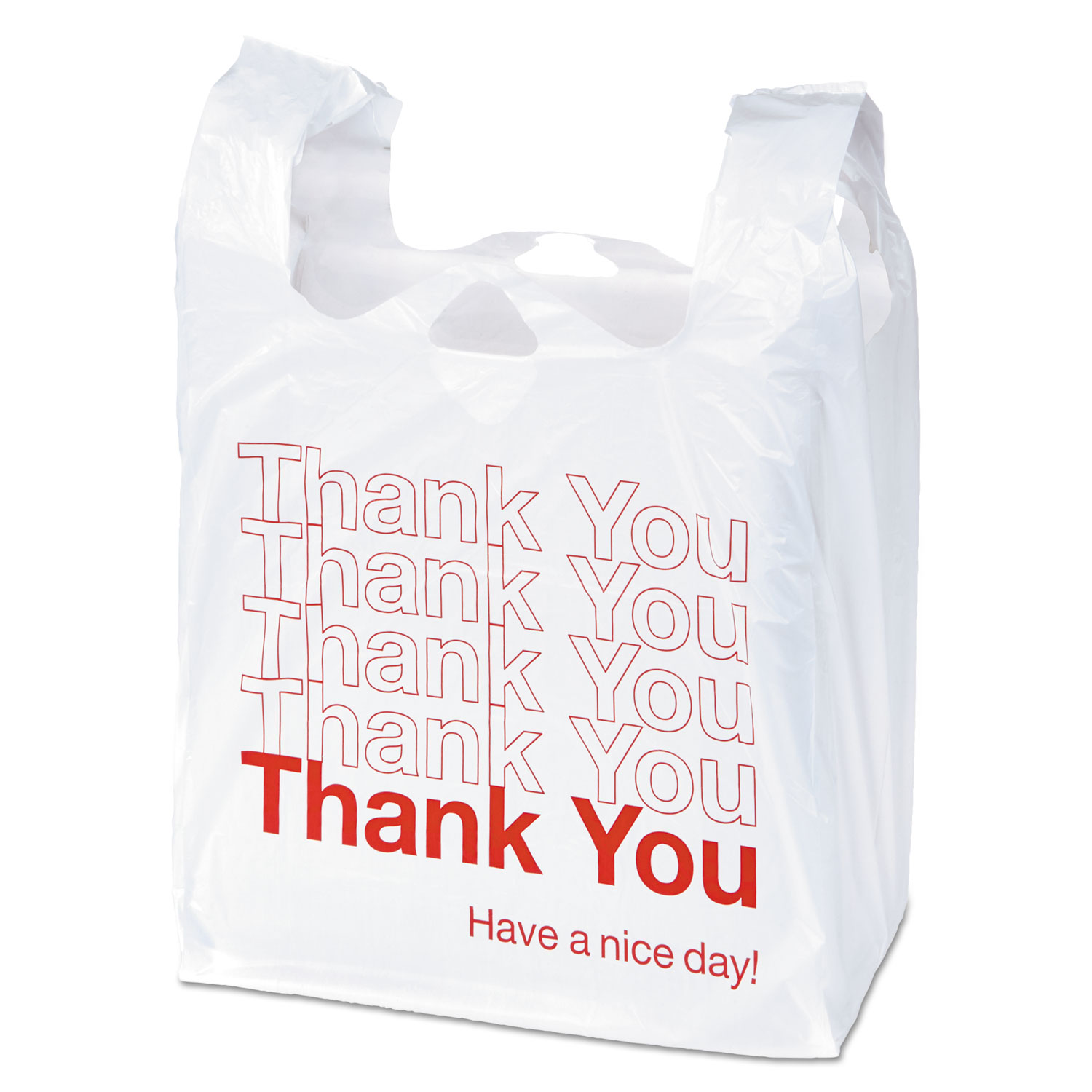 Plastic "Thank You" Bags, 0.55 mil, 11.5" x 22", White/Red, 250/Box M