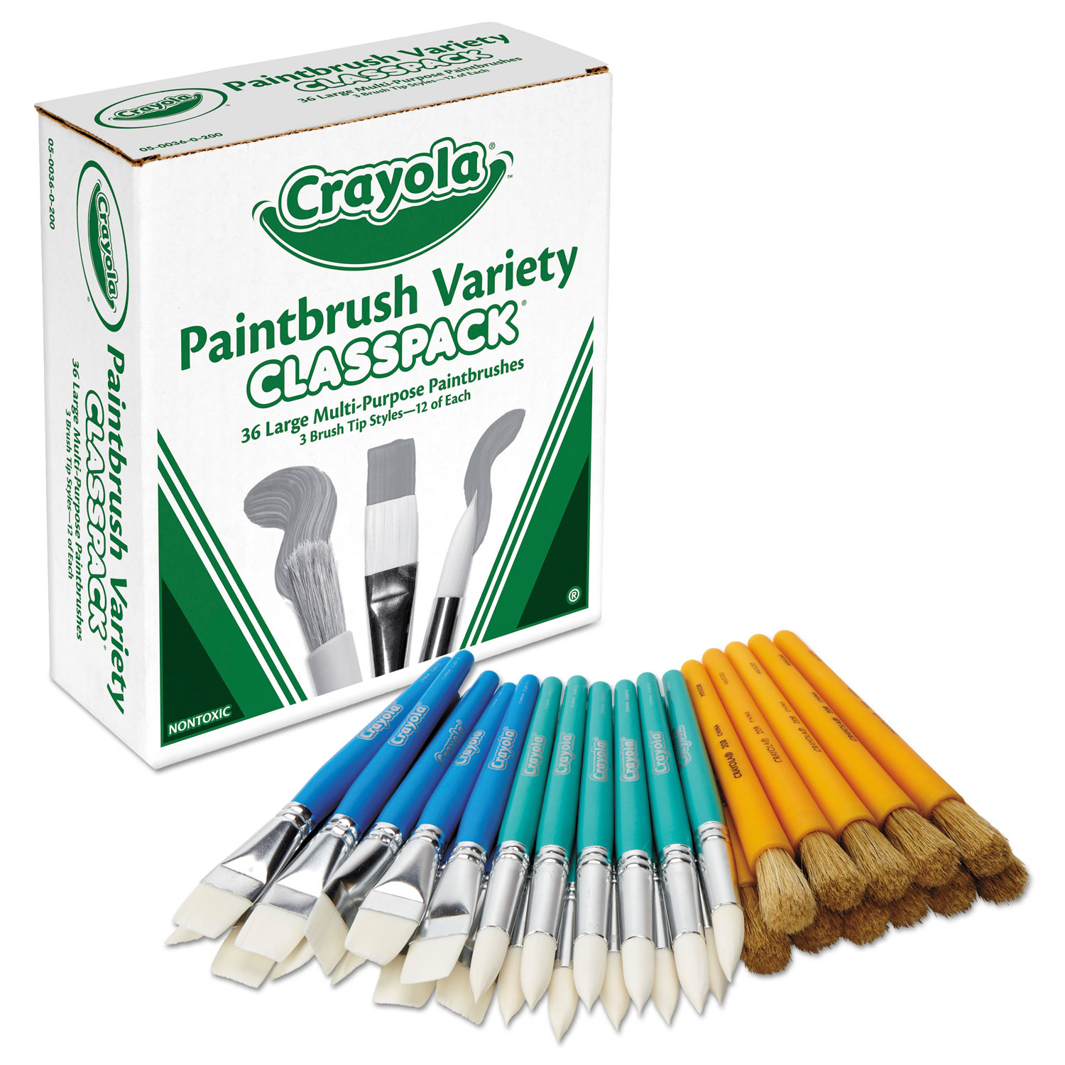 Crayola® Large Variety Paint Brush Classpack, Natural; Nylon Bristles
