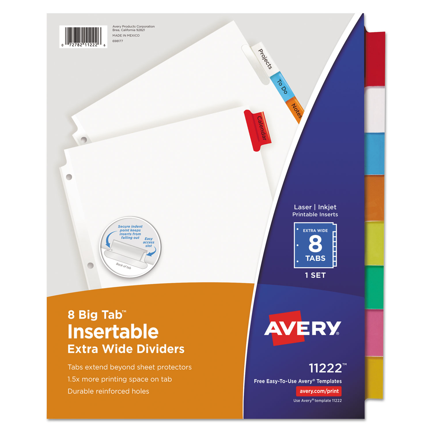 Insertable Big Tab Dividers, 8Tab, 11.13 x 9.25, White, Assorted Tabs