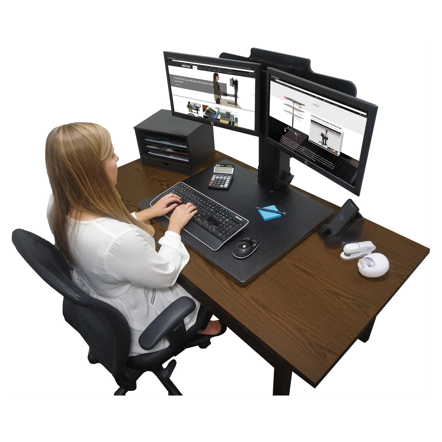 High Rise Dual Monitor Standing Desk Workstation by Victor® VCTDC350